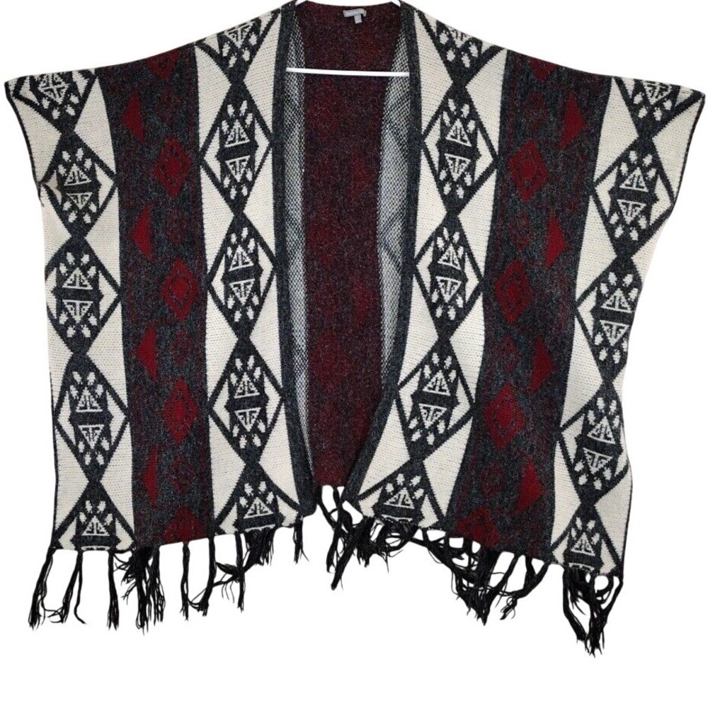 Charlotte Russe Southwest Aztec Diamond Knit Poncho Shawl M L Fringe